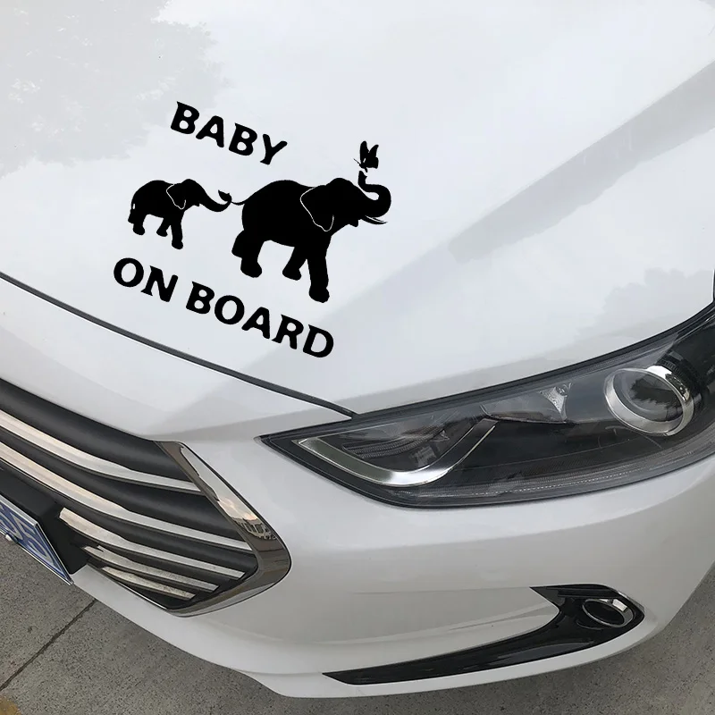 

17.5X15.5CM BABY ON BOARD Elephant Playing Animal Decal Whole Body Decoration Car Sticker