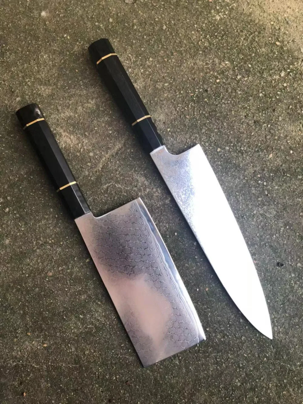 Дамасский стальной нож шеф-повара японский кухонный нож santoku VG10 острый нож для нарезки черного цвета восьмиугольник и Рог яка ручка