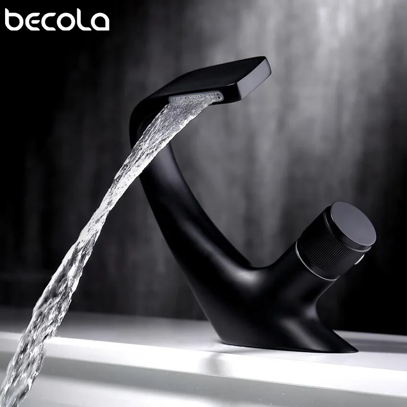 Becola хром кран для раковины, кран для раковины, кран Черный Латунь горячей и холодной одной ручкой бассейна смеситель для воды Ванная комната краны для раковины кран