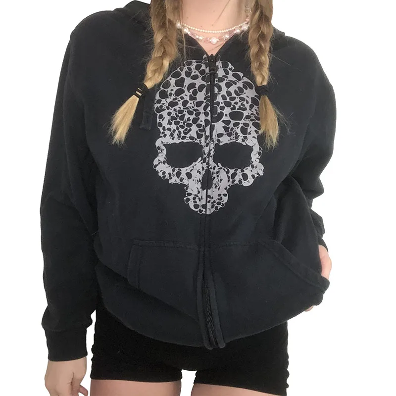 

Autumn Women's Hoodies Casual Zip Up Hoodie Long Sleeve Skull/Star Print Sweatshirt With Pockets Women's Pullover Streetwear Y2k