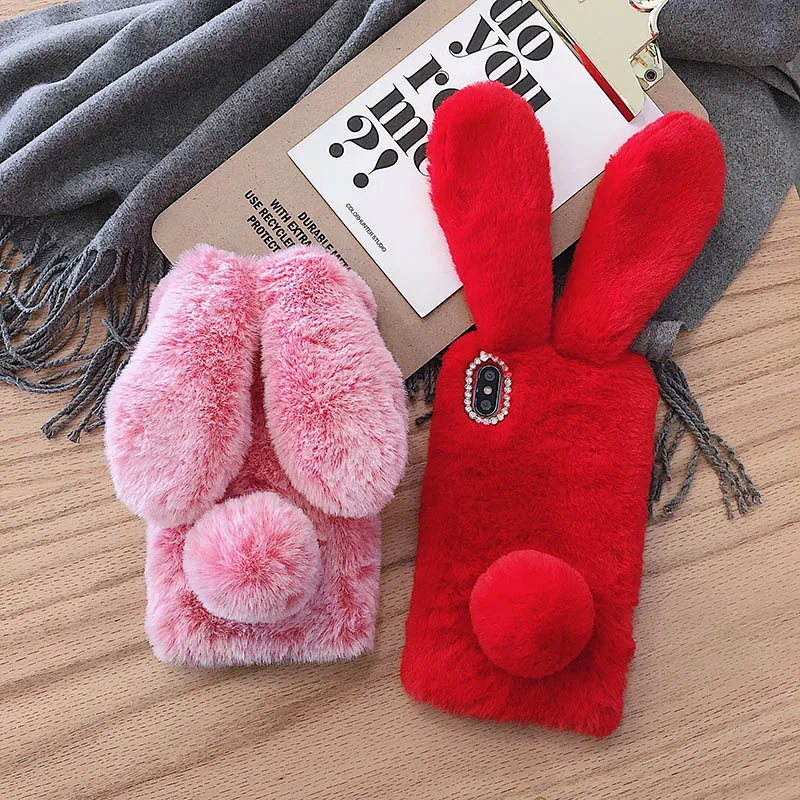 Winter 3D Cute Rabbit Animal Plush Phone Case For Xiaomi Redmi Note 10 Pro 10S 9 8 7 9S 8T 9A 9T 9C 8A Luxury Furry Soft Covers