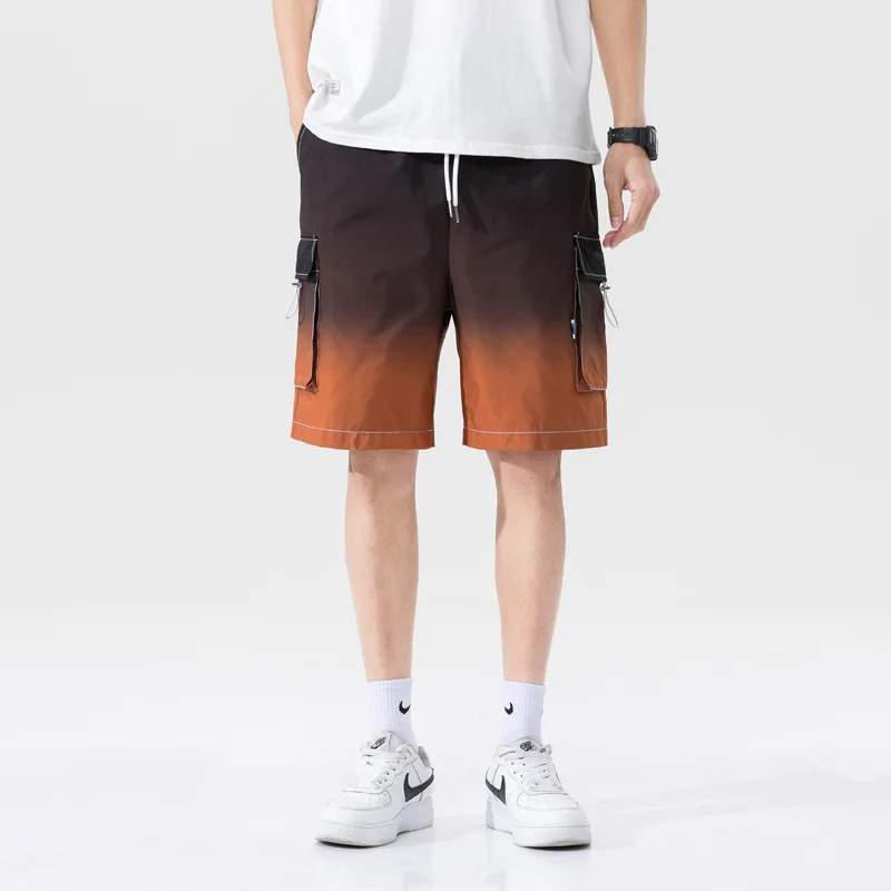 

High Street Retro Brand Men's Short Gradually Changing Color Casual Wear Stright Man Shorts Ins Style Muti Pockets Shorts Men