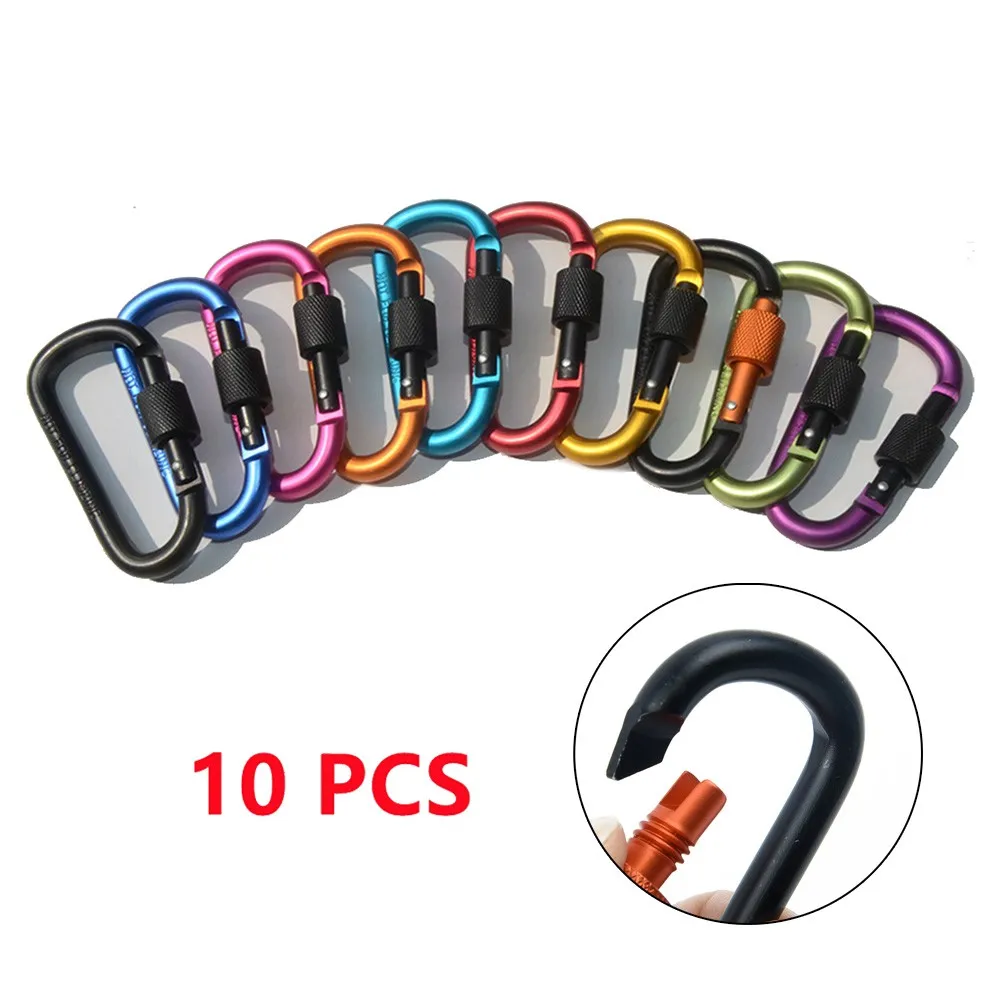 

10x Outdoor Aluminum Snap Carabiner D-Ring Key Hook Chain Clip Hiking Camp-Climb Quickdraws Keyring Snap Hook Hanging Bottles