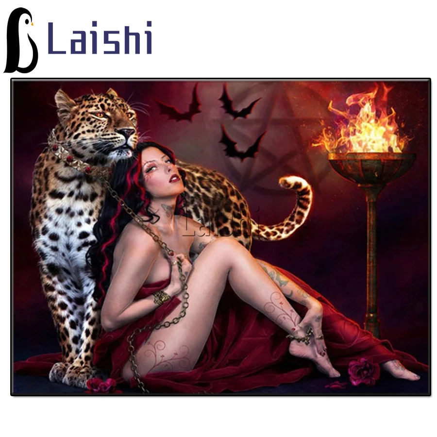 

Diy 5d Diamond Painting Sexy Woman & leopard Diamond Mosaic Home Decoration Embroidery Pattern Embroidery Handmade New Year Gift
