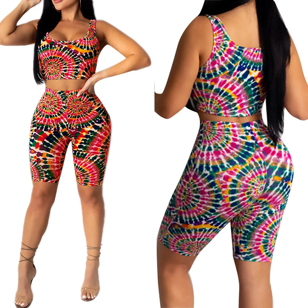 

Two Piece Outfits for Women, Fashion Sleeveless Low Cut Crop Tank Top + Bodycon Short Pants Set