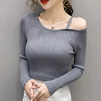 off shoulder sexy women pullover long sleeve top knitted sweater solid skinny slim sweaters womens 2021 autumn winter pull femme