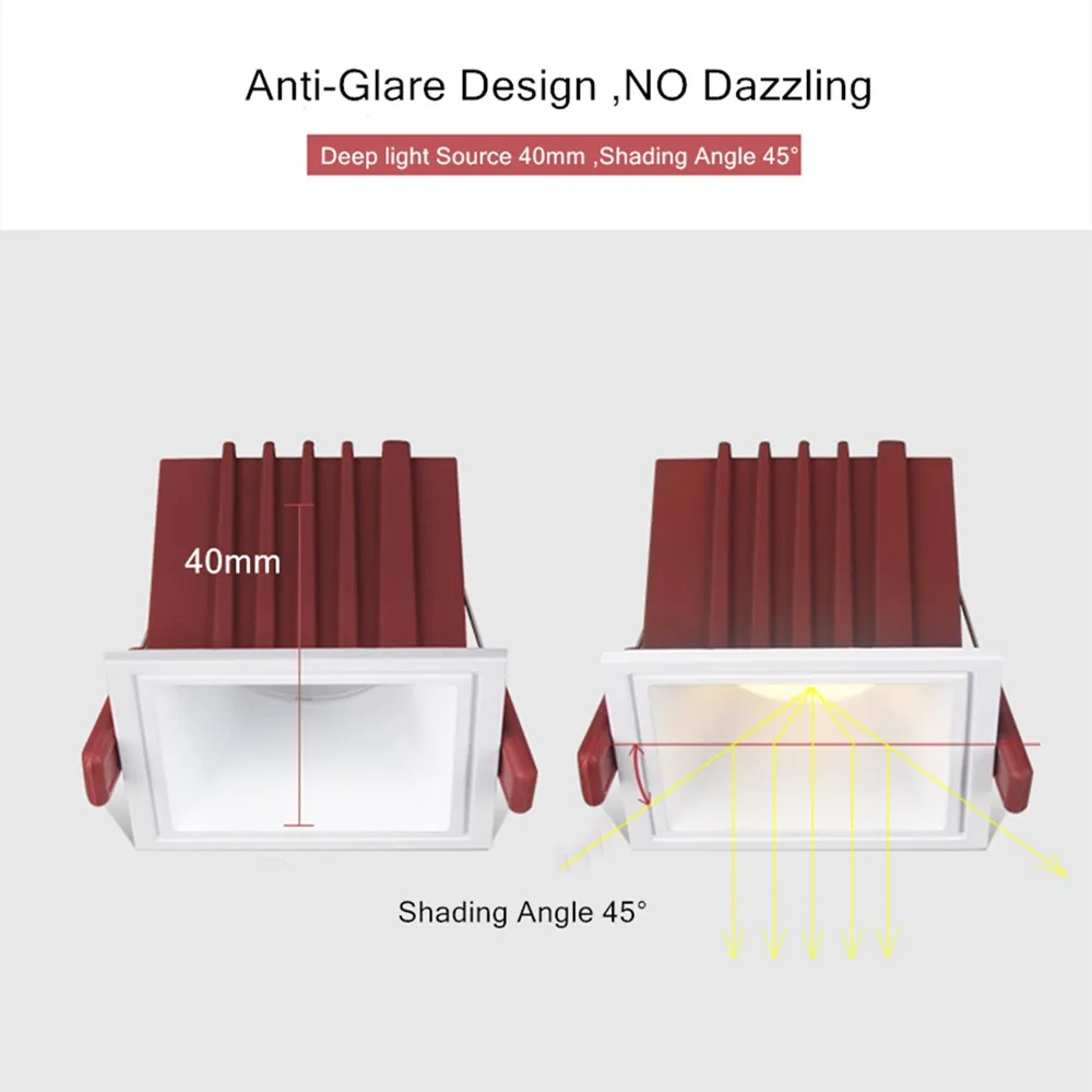 Затемнения с антибликовым покрытием светодиодный Утопленный вниз светильник 24