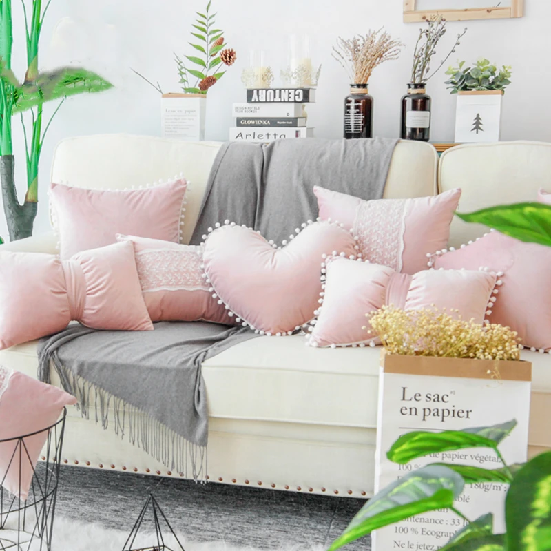

soft princess style lace pink cushion star/bow/heart shaped velvet pillow throw pillow back cushion gift lumbar pillow