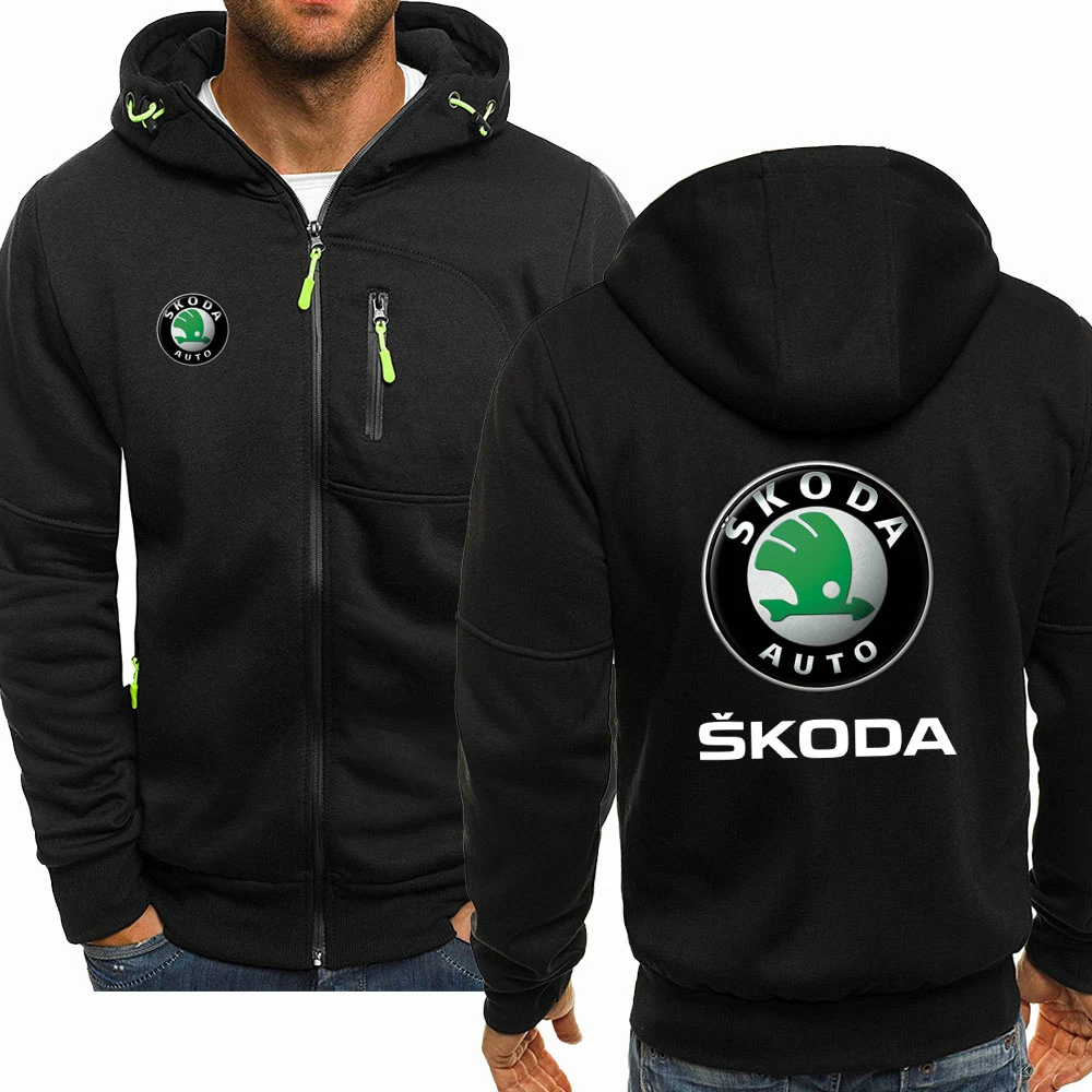 

New Skoda Logo Hoodies Men Spring Autumn Fleece Jacket Male Casual Sportswear Zip Harajuku Hooded Sweatshirt Co