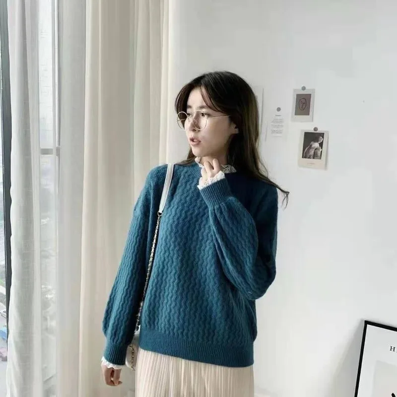 

Korean Sweater Women Knitted Sweaters for Women Long Sleeve Basic White Sweater Slim 2021 Autumn Woman Knit Pullover Sweaters