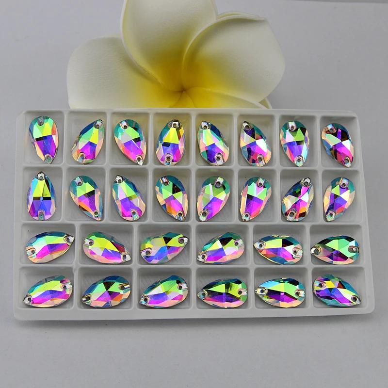 11x18mm 28pcs Все размеры, груша, пришитые стразы, кристалл ab, цвет, стекло, шитье, 3230, капля, плоская задняя сторона, пришитое каменное стекло для свадебного платья - Цвет: 11x18mm 28pcs