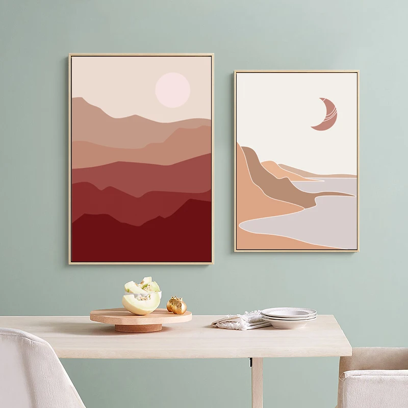 

Wall Art Painting Modern Nordic Hand-painted line Color Block Geometric Mountain Sun Moon Combination Home Decoration Painting