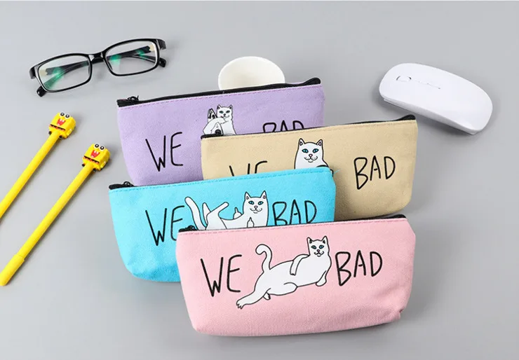 1 шт. Lytwtw's New Kawaii Cat Pen холщовый чехол для карандашей школьный стационарный получить черные инструменты косметичка косметический Чехол
