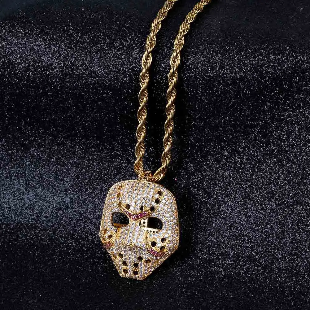 Хип-хоп маска Джейсона подвеска-ожерелье Iced Out cz-цепочка Золото Серебро Цвет Хэллоуин ужас ожерелье ювелирные изделия для мужчин и женщин