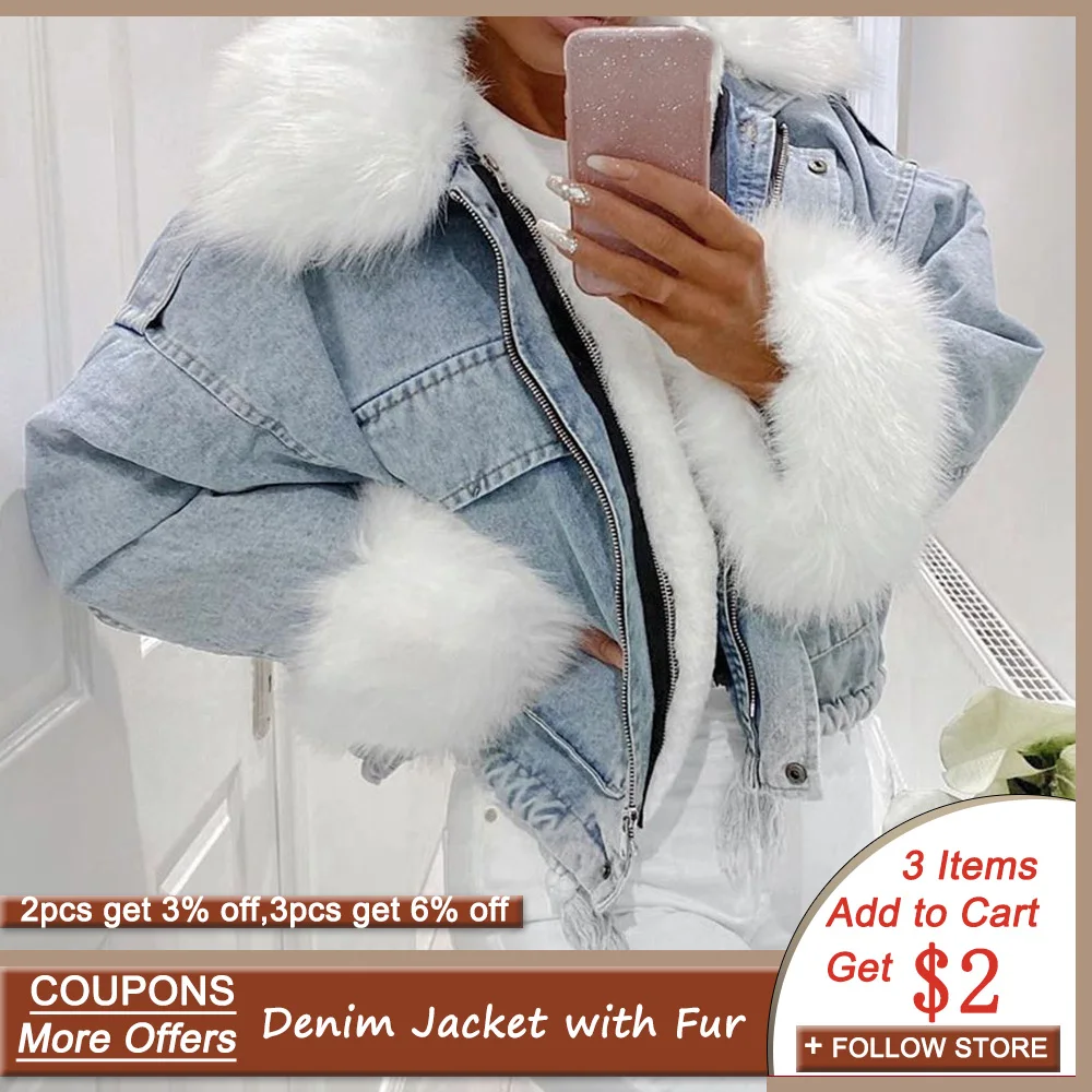 Куртка женская джинсовая с длинным рукавом повседневная короткая утепленная