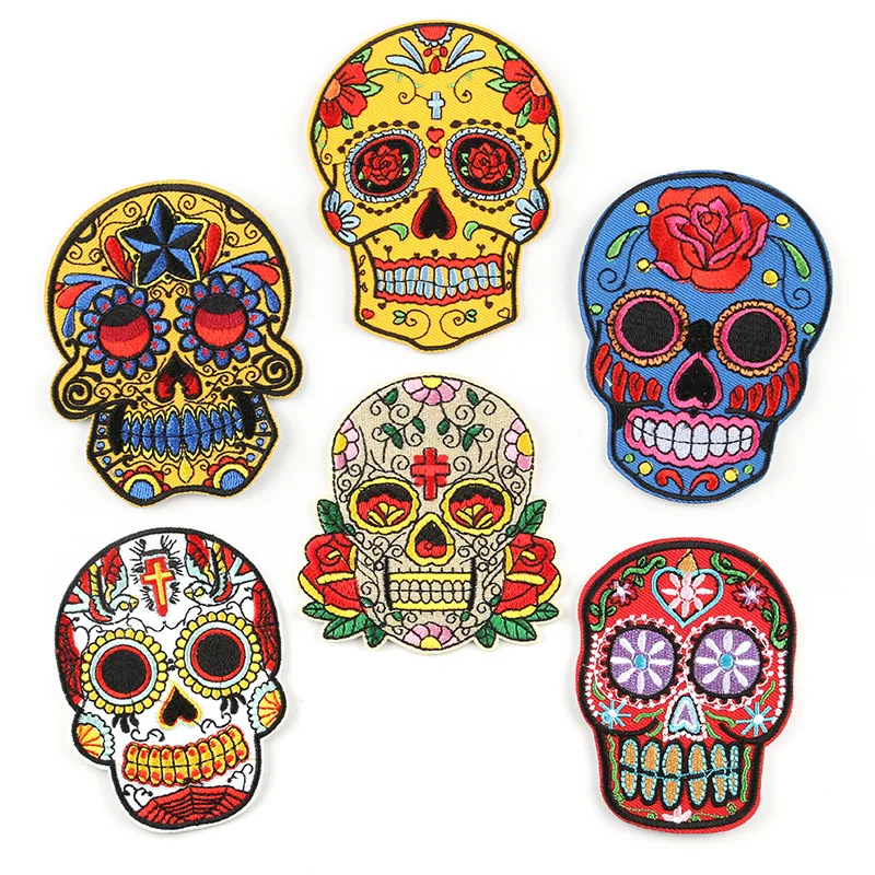 

wholesale 6pcs Skulls embroidery patches clothing jackets denim clothes ironing sewing decorative badges ironing patch