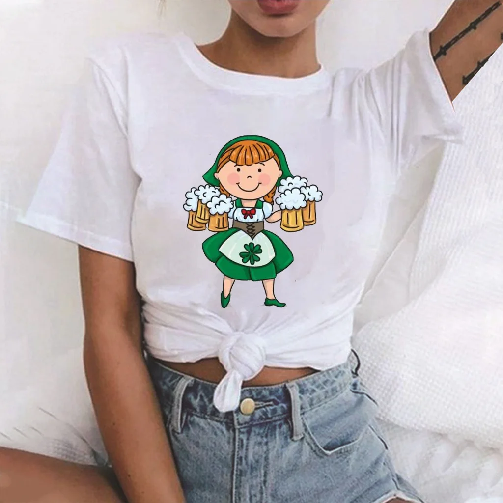 

Lucky Irish girl hand beer picture printed T-shirt women's T-shirt short sleeve summer women's clothung Harajuku top T-shirt