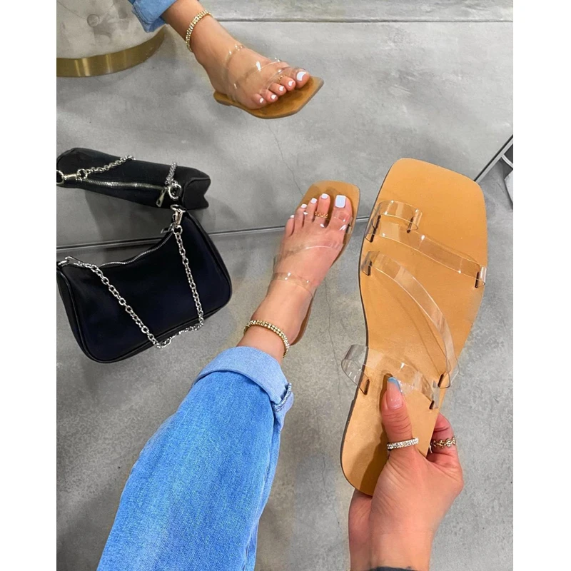 

2021 Summer Flat Sandals Fashion Open Toe Sexy Slippers Outdoor Casual Women's Shoes Plus Size 43