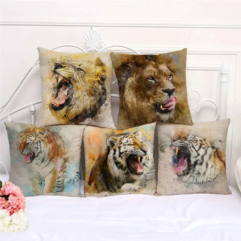 Наволочки для подушек акварельные наволочки с изображением тигра и лица