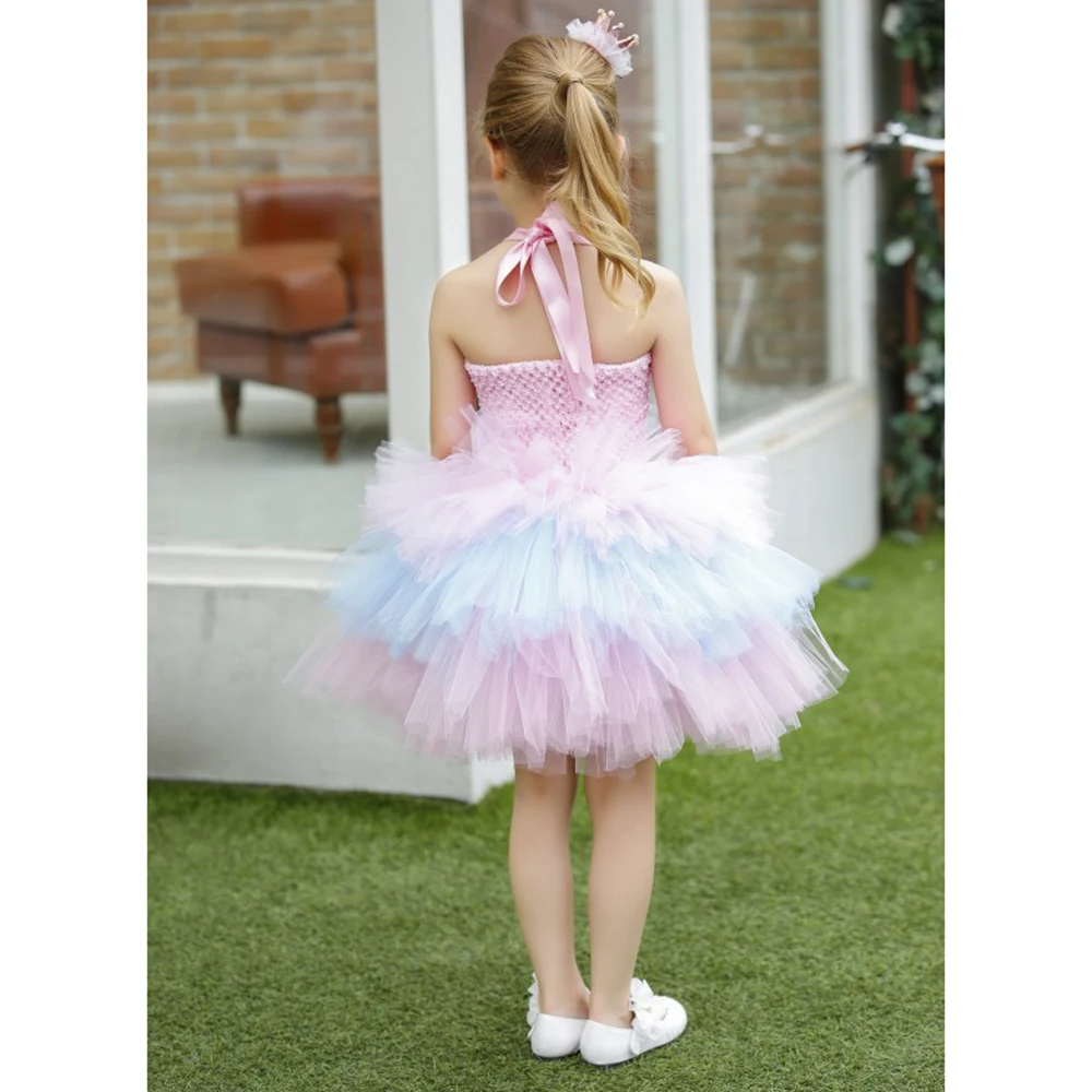 Розовые вечерние платья для девочек многослойное фатиновое платье с цветочным