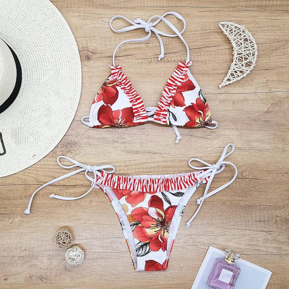 Милый модный женский купальник бикини сексуальный купальный костюм с лямкой на