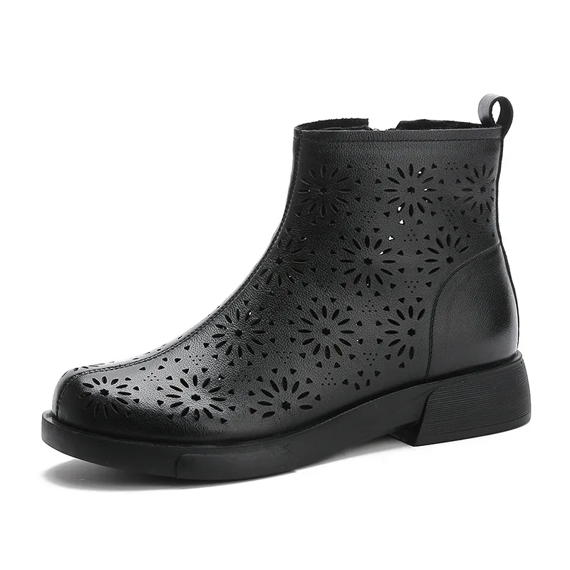 

Short boots women's hole shoes 2021 new original flat bottom leather cool boots retro comfortable soft soled mother shoes