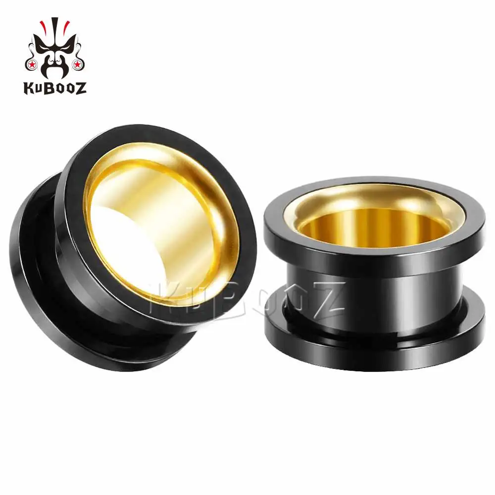 KUBOOZ Fashion Smiple полые двухцветные Заглушки для ушей из нержавеющей стали