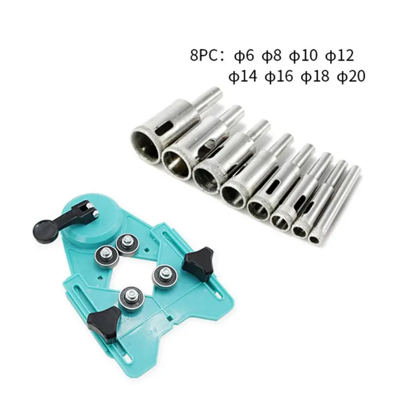 

9pcs/set 4-83mm Tile Glass Hole Saw Openings Locator Drill Guide Vacuum Base Sucker With 3-50mm Diamond Coated Drilling Bit