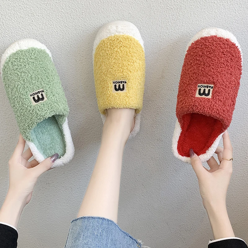 

Women Slides Slippers Indoor Warm Soft Plush House Men Slippers Non-slip Comfortable Floor Slipper 2021 New Unisex Home Slippers