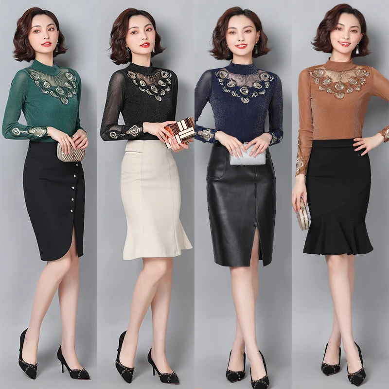 

2021 Autumn Fashion Women Women Tops And Blouses Long Sleeve Lace Women Clothing Casual Floral Stand Collar Women Top 6343 50