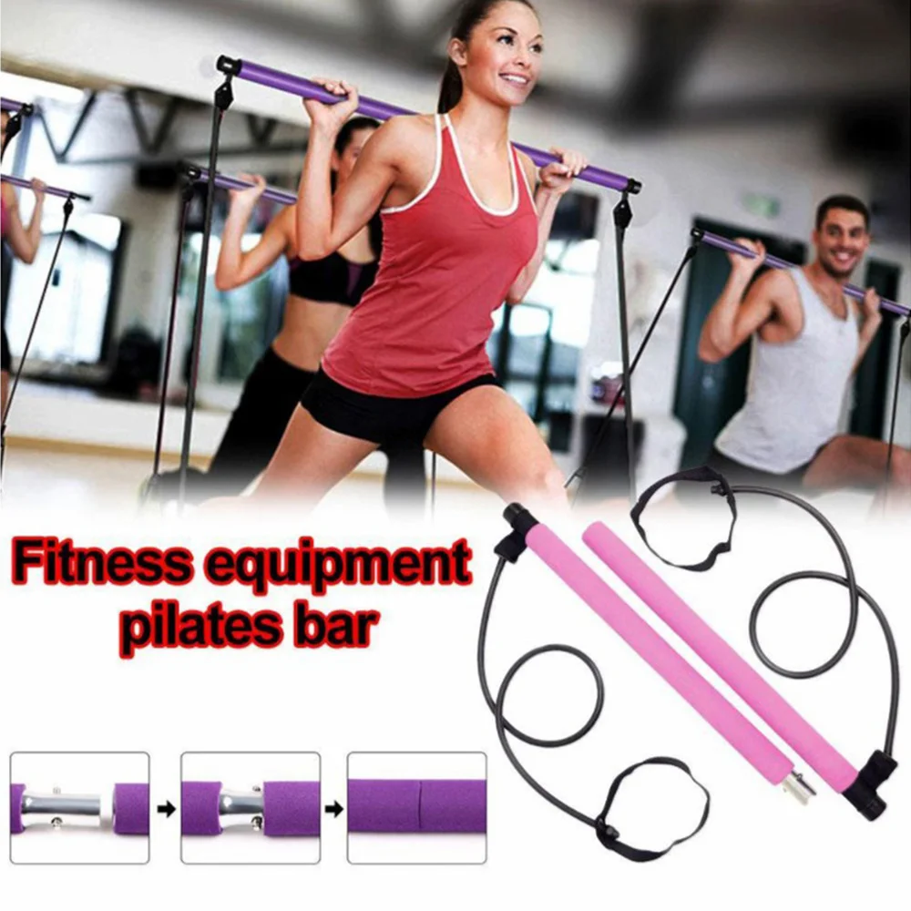 

1PC Yoga Pilates Stick Resistance Bar Bodybuilding Gym Tube Loop Elastic Exercise Bar (Purple)