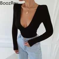 boozrey women fashion sexy rompers black deep v neck long sleeve slim high waist bodysuits womens elegant party club outfits