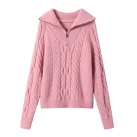 fashion thick high neck zipper pullover sweater women loose long sleeve women pure color knitted pullover autumn and winter