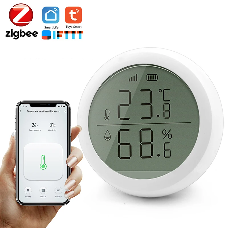 Zigbee Умный домашний датчик температуры и влажности со светодиодным экраном