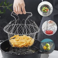basket mesh striner net foldable steam rinse strain fry french chef oil fry kitchen cooking tools colander sieve mesh strainer