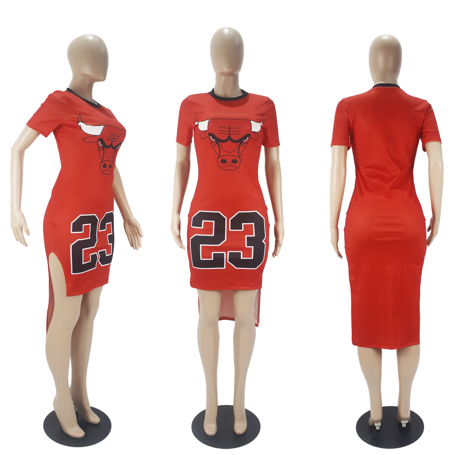 

Women's Sexy Dress Basketball Player Jersey Print Short-sleeved Slit Dress 2021 Summer Women's Clothing