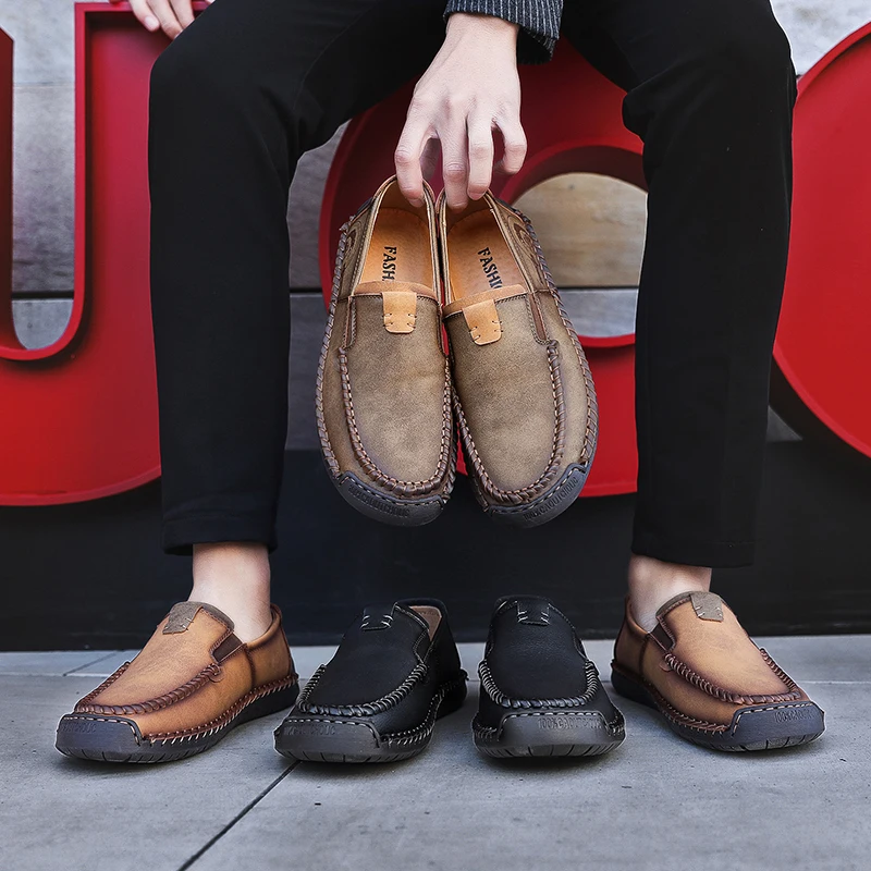

Men's Shoes Fashion Style Leather Spring Casual Shoes Handmade Vintage Loafers Flats Hot Sale Moccasins Leather Sneakers