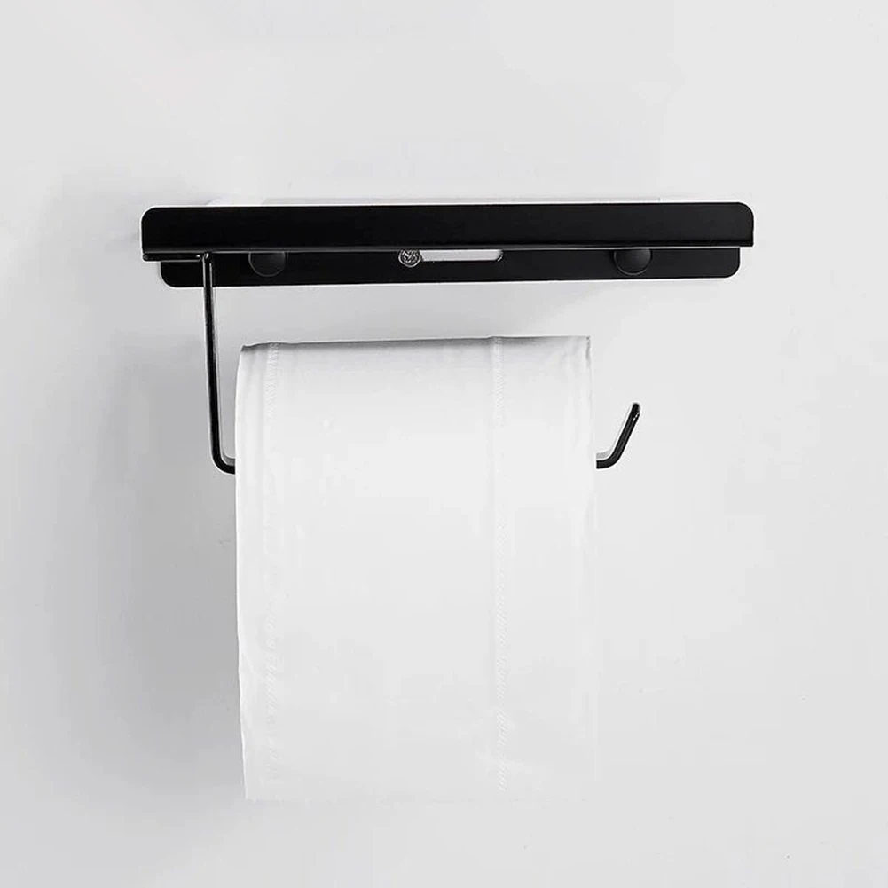 

Tissue Paper Holder with Phone Storage Shelf Bathroom Anti-rust Shelf Towel Rack Resistant Corrosion Wall Mounted Roll Rack