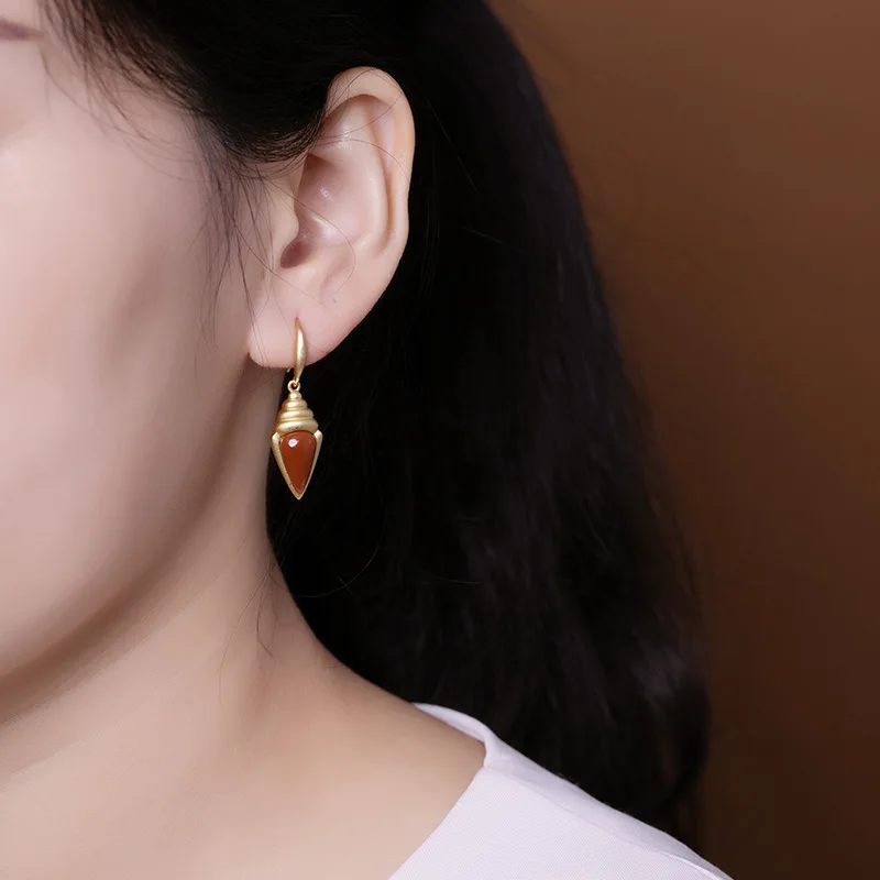 Один олень Серебро S925 чистое серебро натуральный красный агат Позолоченные