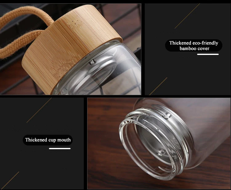 400ml 500ml High Quality Glass Water Bottles Bamboo Lid With Rope Drink Bottled For Beverages Outdoor Brief Portable Tea bottle