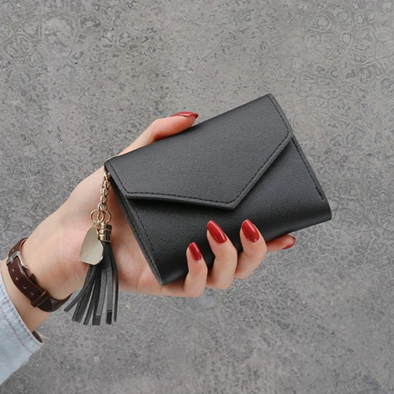 New-Black Новинка, маленький кошелек для денег, Женский Повседневный однотонный кошелек, Модный женский короткий Мини Универсальный корейский студенческий маленький кошелек - Цвет: New-Black