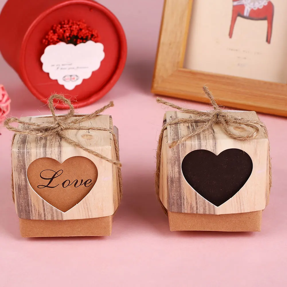 Heart Shaped Candy Box Kraft Paper Christmas Cnady Bag Xmas 5X5X5cm Birthday Favour Gift Supplies Packing | Дом и сад