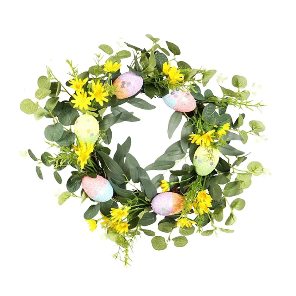 

New 40cm Easter Egg Wreath Spring Easter Wreath With Flowers Eucalyptus Leaves Front Door Wall Window Hanging Holiday Decoration