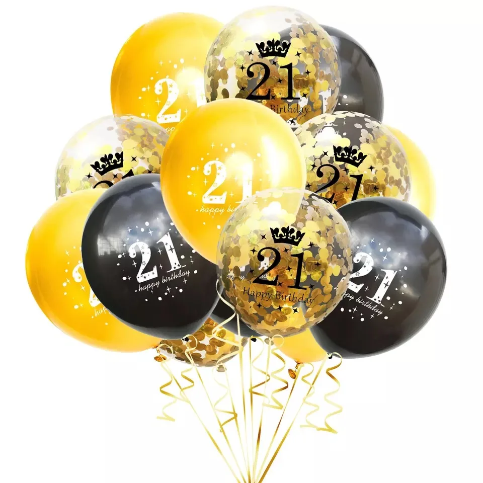15PCS Mixed Gold Confetti Balloons number 16 18 30 40 50 60 70 80 90 years old Birthday party digital ballon Latex Globos | Дом и сад