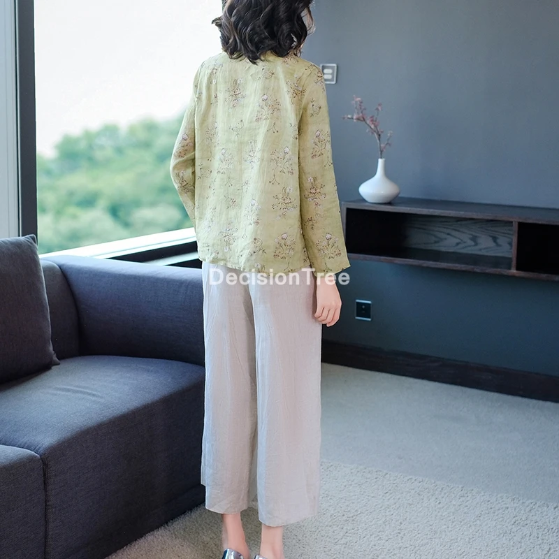 Женский комплект из топа и брюк шифоновая кофточка Ципао в китайском стиле