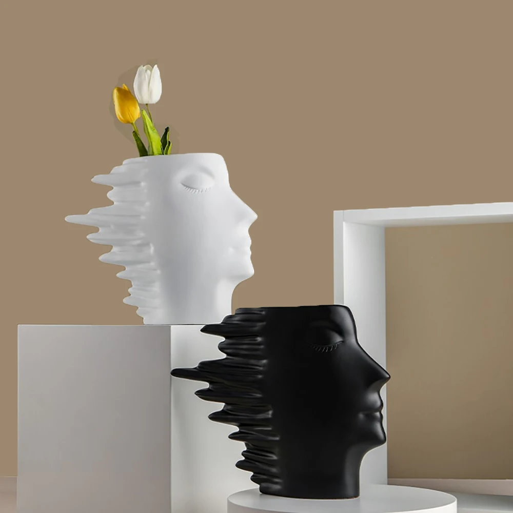 

Creative Pen Holder Human Head Portrait Flower Vase Makeup Brush Storage Box Flower Pot Home Decoration Resin Decor Crafts Gift