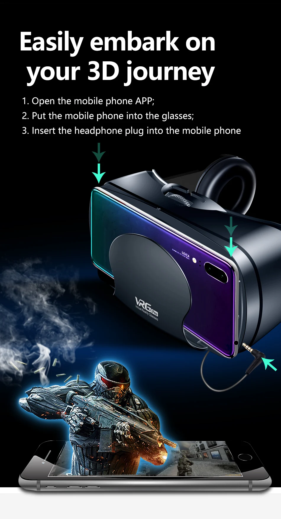 óculos de realidade virtual vr óculos para smartphone com suporte para celular