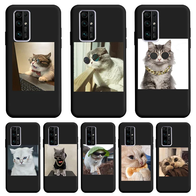 

Cute kitten Black TPU Soft Shell For Honor 30 30Pro 30i Y8P P Smart S 30S Case Silicone Personality Fundas Shell For Honor 30pro