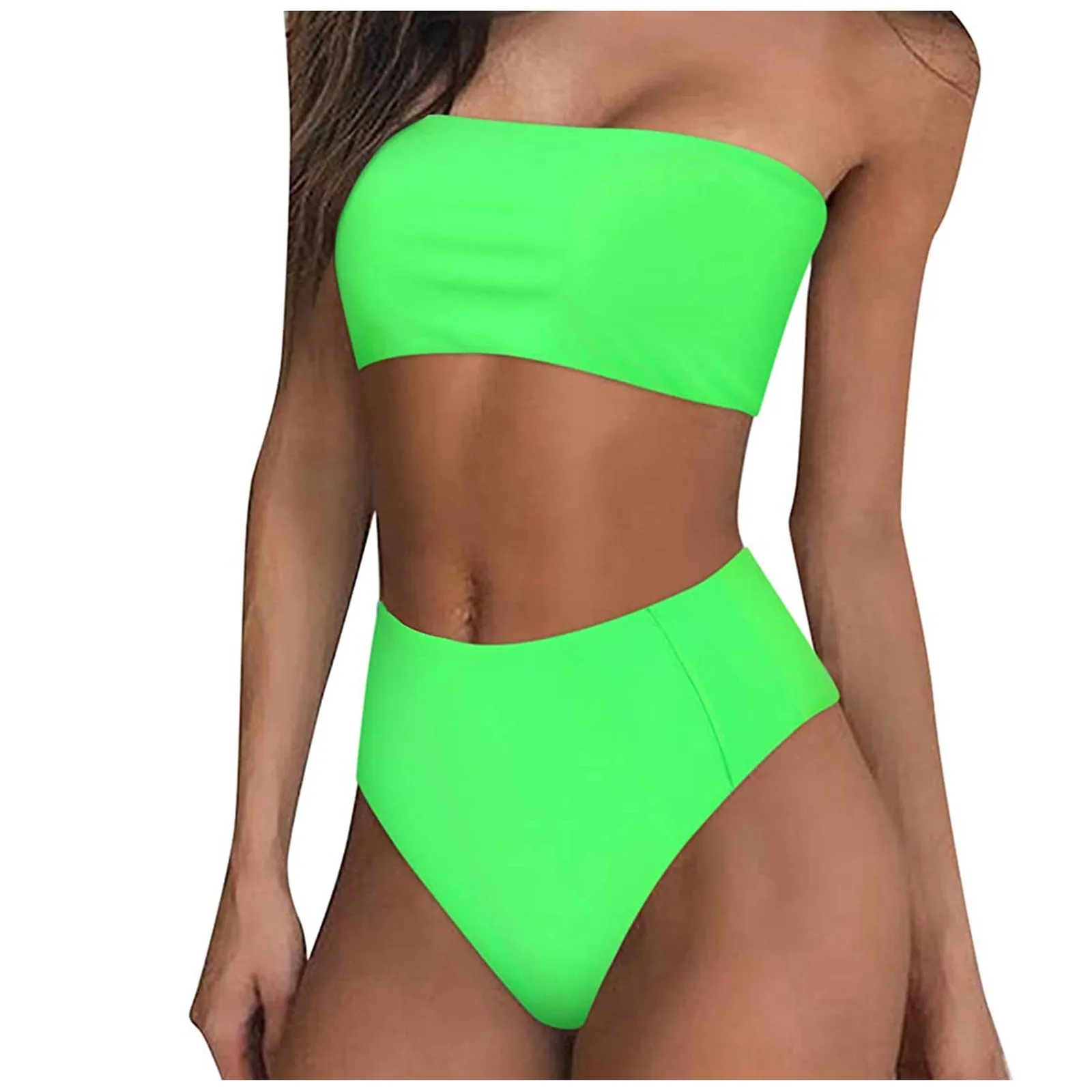Bikini 2021 Swimwear Women's Sexy Solid Color Bralette Tops Set Two-piece Swimsuit Fashion Women | Женская одежда