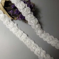 2 yard white rose flower pearl chiffon embroidered lace trim ribbon fabric handmade diy vintage wedding dress sewing craft